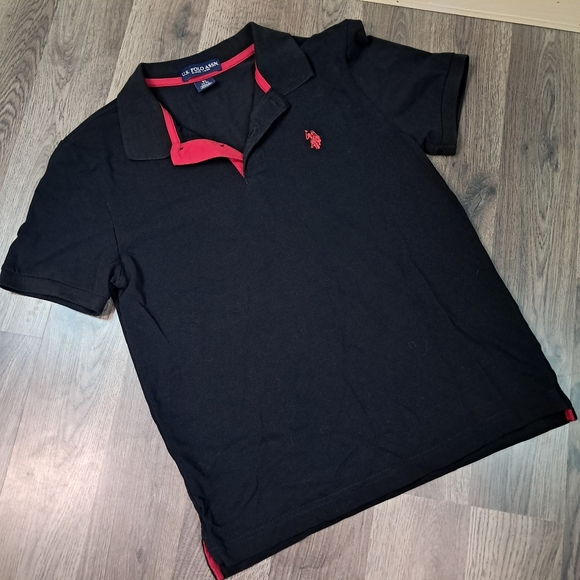 U.S. Polo Assn. Other - US Polo Assn Boys Black Red Pique Short Sleeve Polo Shirt Size XL 14-16